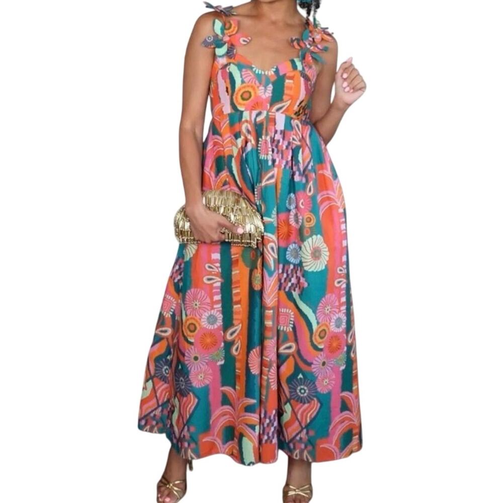 FARM RIO Anthropologie Pleated Palm Midi Pockets Dress, Size 2X Brand New SOO - Picture 8 of 16